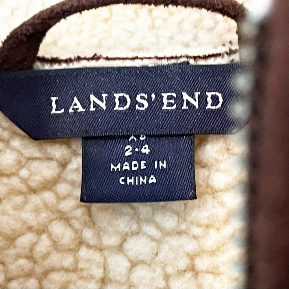 Lands' End Womens Brown Vest Sz 2-4 Faux Suede Sherpa Shearling Western Biker - Picture 6 of 10